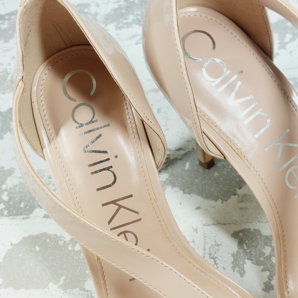 New Calvin Klein Tracy Tan Patent Square Toe Heeled Sandals F248 - Picture 9 of 13
